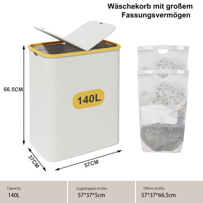 AdelDream 140L Wäschekorb mit 2 Fächern und Deckel