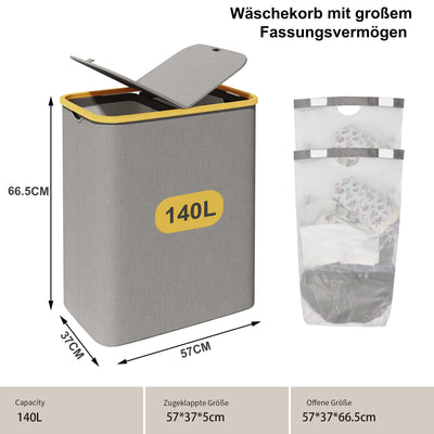 AdelDream 140L Wäschekorb mit 2 Fächern und Deckel