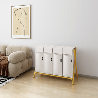 AdelDream Wäschekorb 4 Fächer,200 L Bambus laundry baskets X-förmige Bambusregale