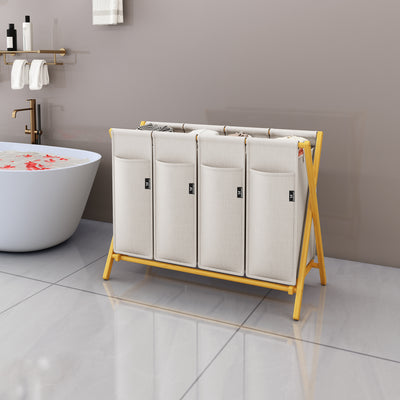 AdelDream Wäschekorb 4 Fächer,200 L Bambus laundry baskets X-förmige Bambusregale
