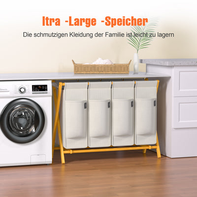 AdelDream Wäschekorb 4 Fächer,200 L Bambus laundry baskets X-förmige Bambusregale