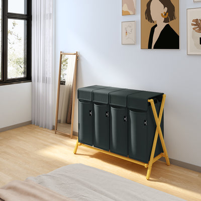 AdelDream Wäschekorb 4 Fächer,200 L Bambus laundry baskets X-förmige Bambusregale