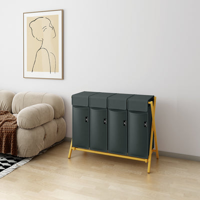 AdelDream Wäschekorb 4 Fächer,200 L Bambus laundry baskets X-förmige Bambusregale