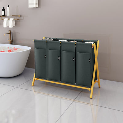 AdelDream Wäschekorb 4 Fächer,200 L Bambus laundry baskets X-förmige Bambusregale