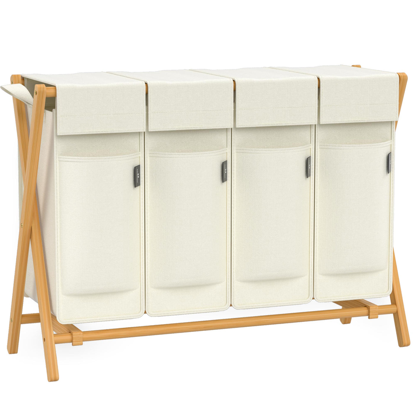 AdelDream Wäschekorb 4 Fächer,200 L Bambus laundry baskets X-förmige Bambusregale Beige