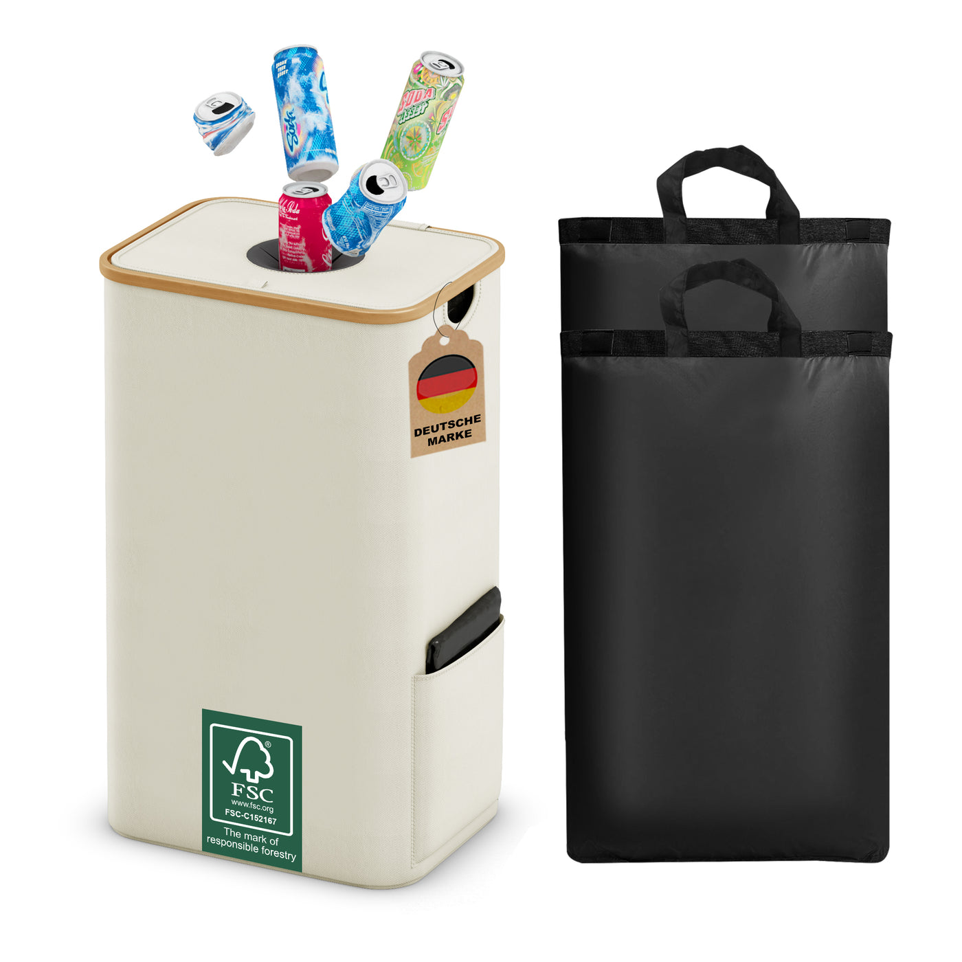 Adeldream 100L Pfandflaschen Sammelbehälter Groß Pfandflaschen Aufbewahrung Behälter Leergut & Altglas Aufbewahrung mit Softgrip-Griffen Flaschensammler mit Loch Küche Abstellraum Flaschentasche Beige