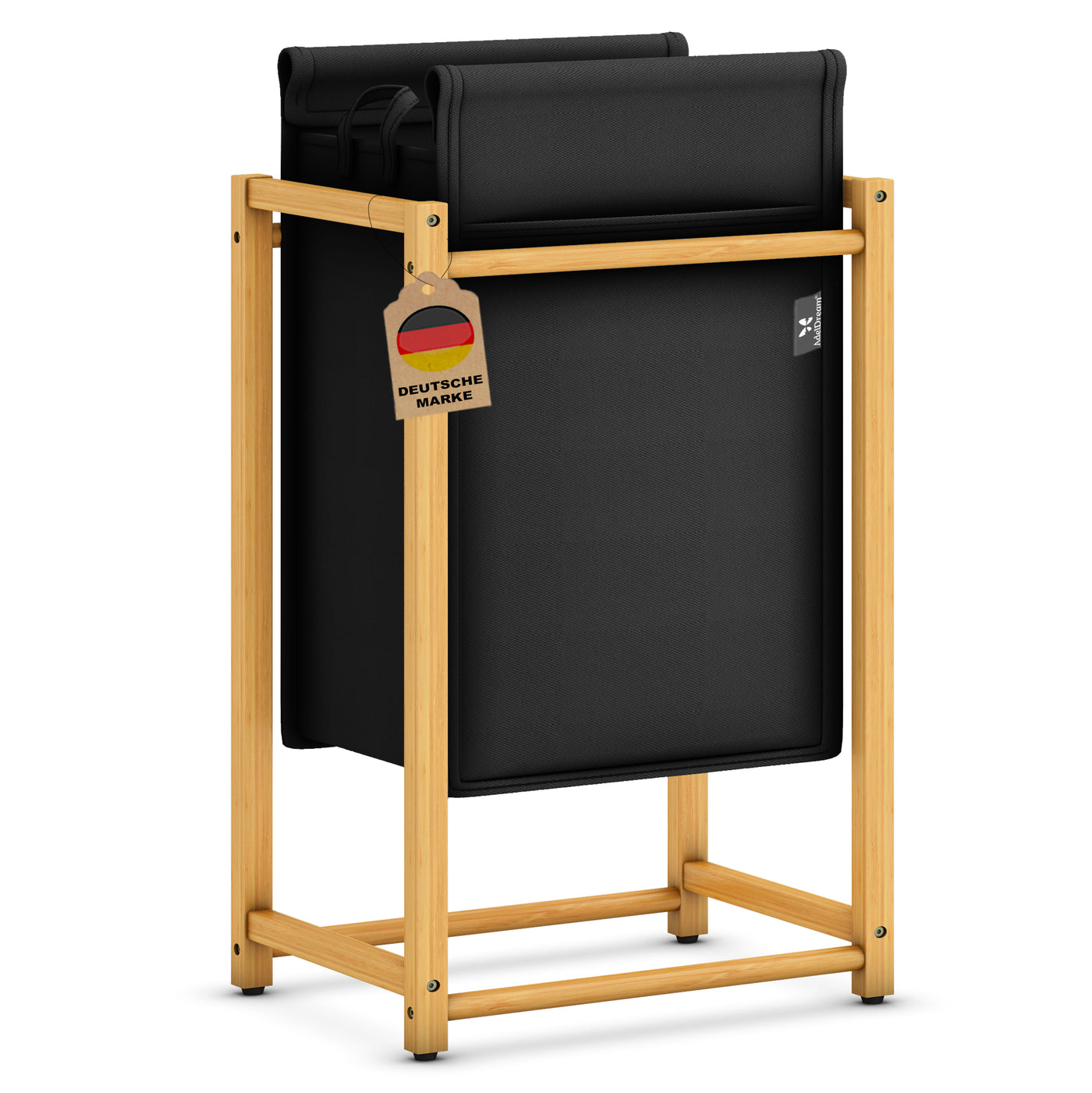 AdelDream Wäschekorb Bambus wäschesortierer Kleidersortierer Fächer Wäschewagen mit abnehmbaren Taschen Kleidersammler Laundry Basket 80L Schwarz