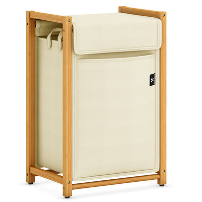 AdelDream Wäschekorb Bambus wäschesortierer Wäschewagen mit abnehmbaren Taschen Kleidersammler 80L Beige
