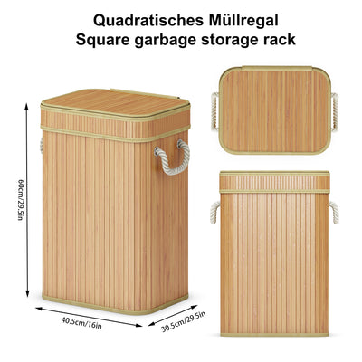 AdelDream Mülleimer Bambus-Müllsackhalter Der praktische Müllsackhalter für gelbe Tüten eignet Sich hervorragend für gelbe Müllbeutel Der stabile Mülleimer Quadratische Holzfarbe 74L