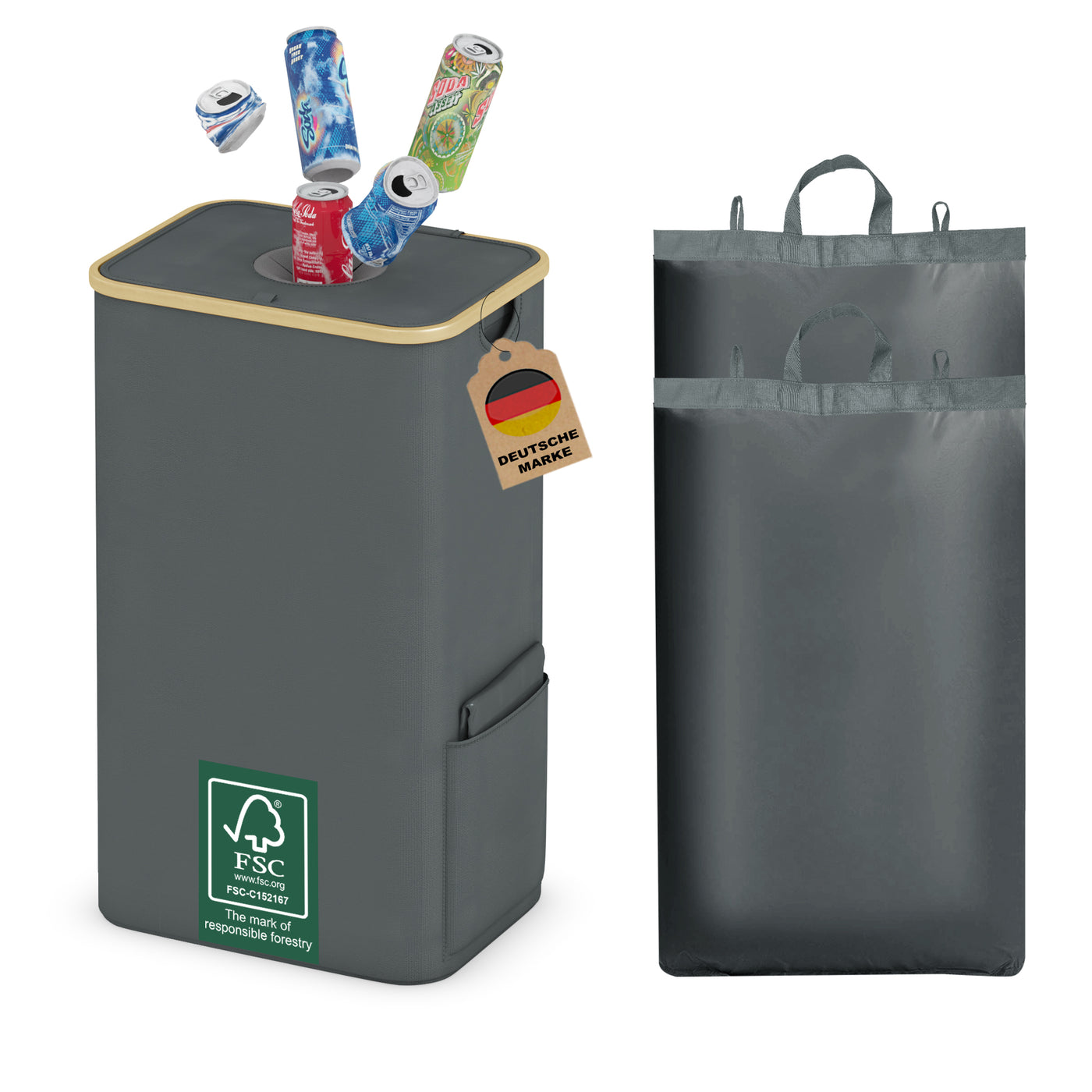 Adeldream 100L Pfandflaschen Sammelbehälter Groß Pfandflaschen Aufbewahrung Behälter Leergut & Altglas Aufbewahrung mit Softgrip-Griffen Flaschensammler mit Loch Küche Abstellraum Flaschentasche Grau