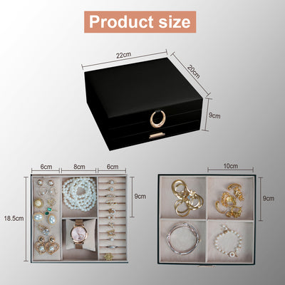AdelDream 2-stöckig Schmuckkästchen Schmuckaufbewahrung mit ausziehbarem Tablett Schmuck Organizer mit großem Spiegel mit DIY-Struktur
