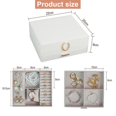 AdelDream 2-stöckig Schmuckkästchen Schmuckaufbewahrung mit ausziehbarem Tablett Schmuck Organizer mit großem Spiegel mit DIY-Struktur