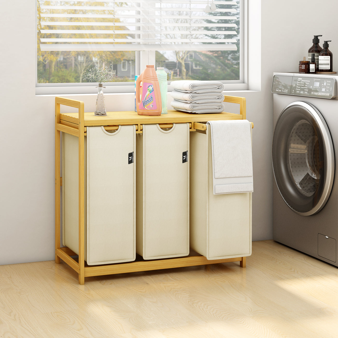 AdelDream 150L Wäschekorb, 3 abnehmbare Schichten, Korb ziehen