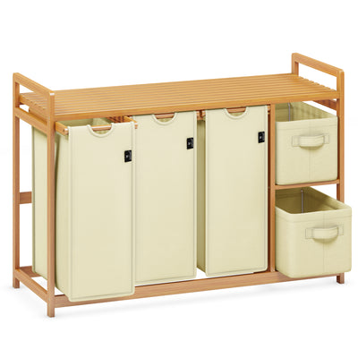 AdelDream Wäschekorb 5 Fächer Wäschesammler 190L Wäscheboxen Mit Korb Wäschesortierer mit 3 Wäschesäcken & 2 Stoffboxen mit Ablage Wäschesack Bambus Wäscheregal Wäschebox Laundry basket