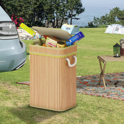 AdelDream Mülleimer Bambus-Müllsackhalter Der praktische Müllsackhalter für gelbe Tüten eignet Sich hervorragend für gelbe Müllbeutel Der stabile Mülleimer Quadratische Holzfarbe 74L