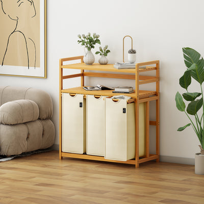 AdelDream Wäschekorb, 150 l, 3 Fächer,  2 Regale, ausziehbarer und abnehmbarer Wäschesack Beige