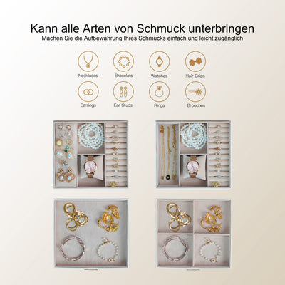 AdelDream 2-stöckig Schmuckkästchen Schmuckaufbewahrung mit ausziehbarem Tablett Schmuck Organizer mit großem Spiegel mit DIY-Struktur