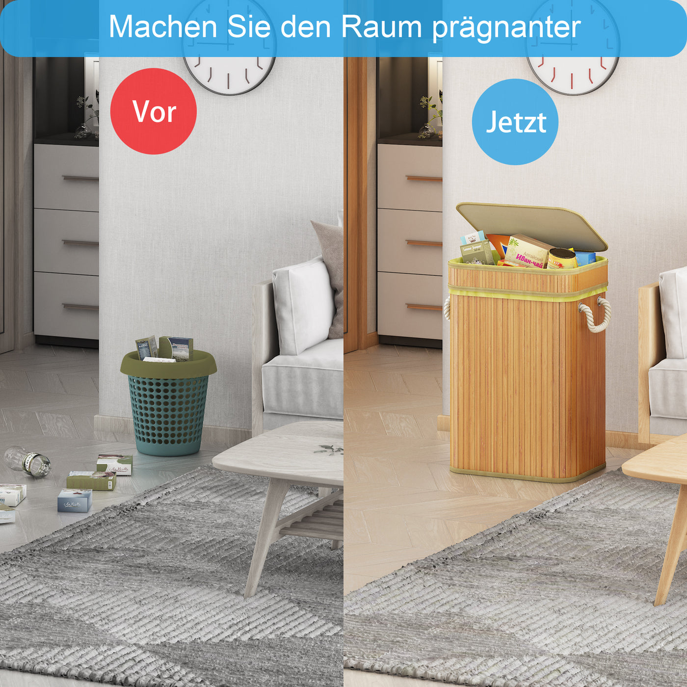 AdelDream Mülleimer Bambus-Müllsackhalter Der praktische Müllsackhalter für gelbe Tüten eignet Sich hervorragend für gelbe Müllbeutel Der stabile Mülleimer Quadratische Holzfarbe 74L