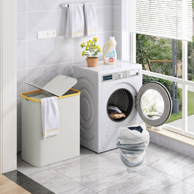 AdelDream 140L Wäschekorb mit 2 Fächern und Deckel