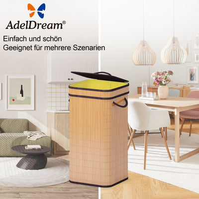 AdelDream Gelbe Sack Müllständer Sack Ständer,geruchsneutraler Mülleimer aus Holz für gelbe Säcke geruchsdichte Mülltonne ideal als gelber Sack Müllsackständer Mülleimer gelber Sack 80L Quadrat