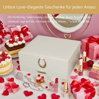 AdelDream 2-stöckig Schmuckkästchen Schmuckaufbewahrung mit ausziehbarem Tablett Schmuck Organizer mit großem Spiegel mit DIY-Struktur
