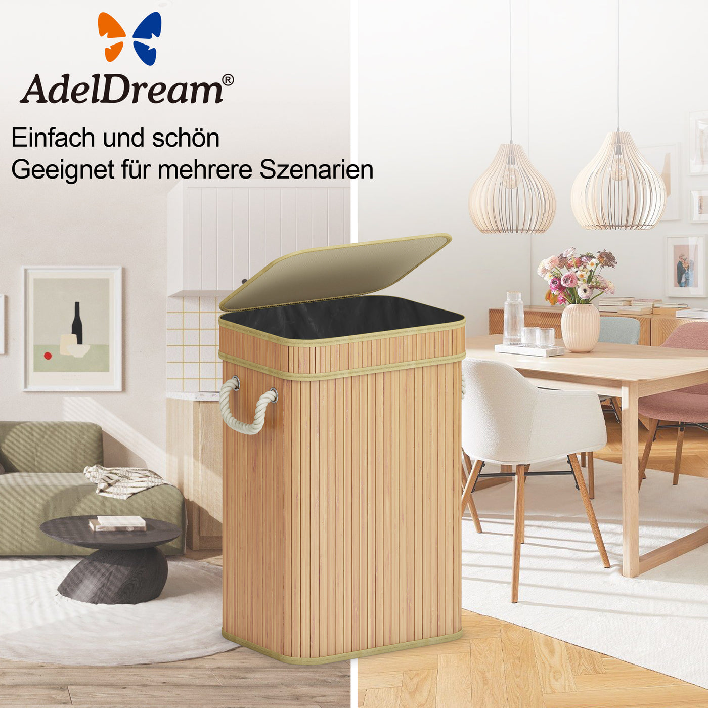 AdelDream 74L Pfandflaschen Sammelbehälter mit Deckel Behälter Leergut & Altglas Aufbewahrung Groß Pfandflaschen Aufbewahrung Flaschensammler mit Küche Abstellraum Flaschentasche