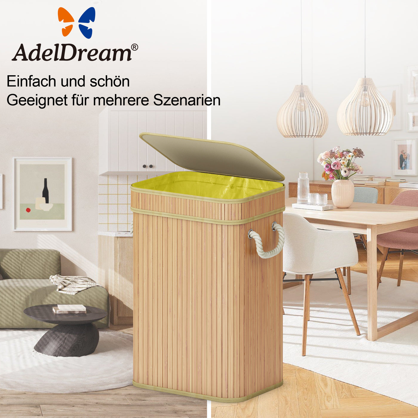 AdelDream Mülleimer Bambus-Müllsackhalter Der praktische Müllsackhalter für gelbe Tüten eignet Sich hervorragend für gelbe Müllbeutel Der stabile Mülleimer Quadratische Holzfarbe 74L