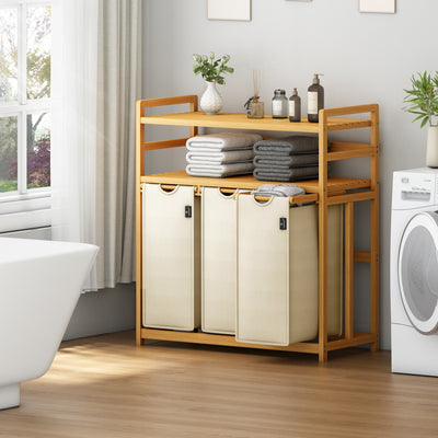 AdelDream Wäschekorb, 150 l, 3 Fächer,  2 Regale, ausziehbarer und abnehmbarer Wäschesack Beige