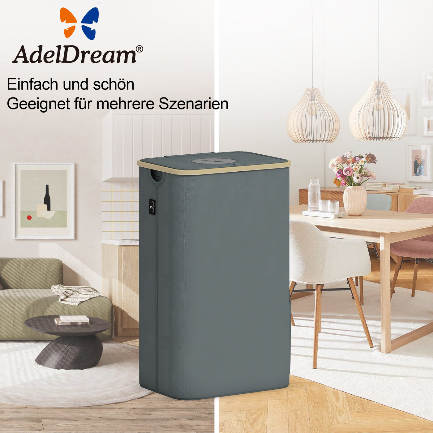 Adeldream 100L Pfandflaschen Sammelbehälter Groß Pfandflaschen Aufbewahrung Behälter Leergut & Altglas Aufbewahrung mit Softgrip-Griffen Flaschensammler mit Loch Küche Abstellraum Flaschentasche Grau