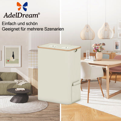 Adeldream 140L 2 Fächer Pfandflaschen Sammelbehälter Groß Pfandflaschen Aufbewahrung Behälter Leergut & Altglas Aufbewahrung Softgrip-Griffen Flaschensammler mit Loch Küche Abstellraum Beige