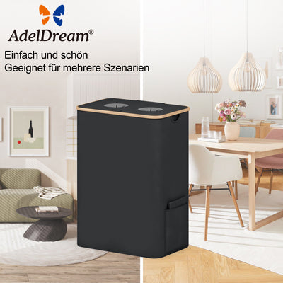 Adeldream 140L 2 Fächer Pfandflaschen Sammelbehälter Groß Pfandflaschen Aufbewahrung Behälter Leergut & Altglas Aufbewahrung Softgrip-Griffen Flaschensammler mit Loch Küche Abstellraum Schwarz