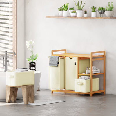 AdelDream Wäschekorb 4 Fächer Wäschesammler 140L Wäscheboxen Mit Korb Wäschesortierer mit 2 Wäschesäcken & 2 Stoffboxen mit Ablage Wäschesack Bambus Wäscheregal Wäschebox Laundry
