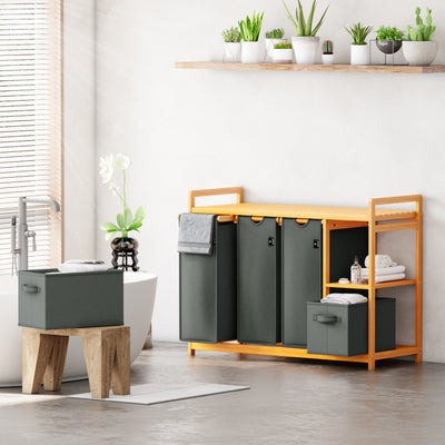 AdelDream Wäschekorb 5 Fächer Wäschesammler 190L Wäscheboxen Mit Korb Wäschesortierer mit 3 Wäschesäcken & 2 Stoffboxen mit Ablage Wäschesack Bambus Wäscheregal Wäschebox Laundry basket
