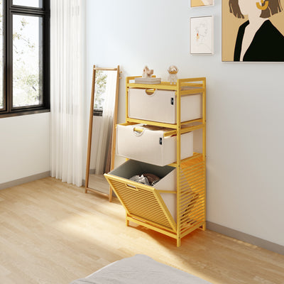 AdelDream Wäschekorb,Bambus,Wäschekörbe 3 Fächer