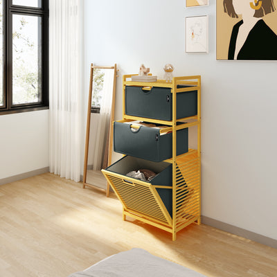 AdelDream Wäschekorb,Bambus,Wäschekörbe 3 Fächer