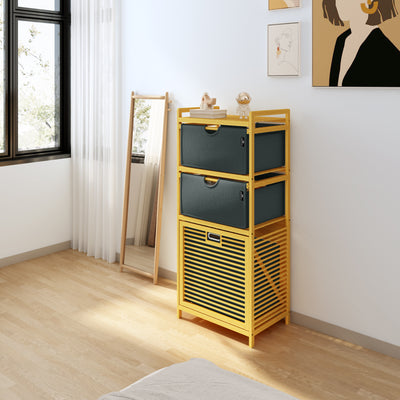 AdelDream Wäschekorb,Bambus,Wäschekörbe 3 Fächer