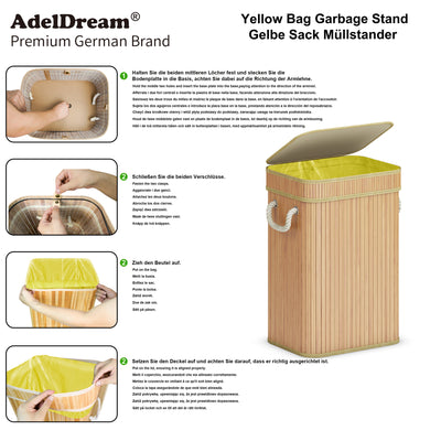 AdelDream Mülleimer Bambus-Müllsackhalter Der praktische Müllsackhalter für gelbe Tüten eignet Sich hervorragend für gelbe Müllbeutel Der stabile Mülleimer Quadratische Holzfarbe 74L