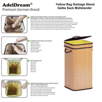 AdelDream Gelbe Sack Müllständer Sack Ständer,geruchsneutraler Mülleimer aus Holz für gelbe Säcke geruchsdichte Mülltonne ideal als gelber Sack Müllsackständer Mülleimer gelber Sack 80L Quadrat