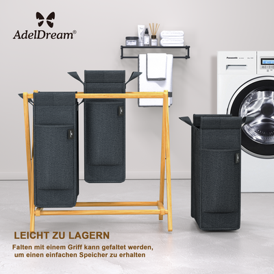 AdelDream Wäschekorb 2 Fächer,100 L Bambus laundry baskets X-förmige Bambusregale