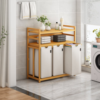 AdelDream Wäschekorb, 150 l, 3 Fächer,  2 Regale, ausziehbarer und abnehmbarer Wäschesack