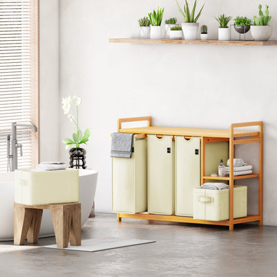 AdelDream Wäschekorb 5 Fächer Wäschesammler 190L Wäscheboxen Mit Korb Wäschesortierer mit 3 Wäschesäcken & 2 Stoffboxen mit Ablage Wäschesack Bambus Wäscheregal Wäschebox Laundry basket