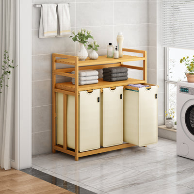 AdelDream Wäschekorb, 150 l, 3 Fächer,  2 Regale, ausziehbarer und abnehmbarer Wäschesack Beige