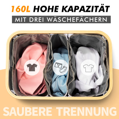 AdelDream 160L Wäschekorb mit 3 Fächern und Deckel