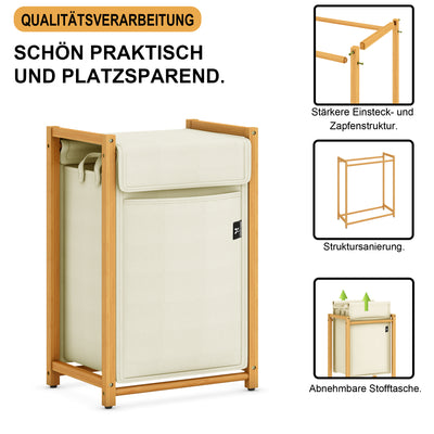 AdelDream Wäschekorb Bambus wäschesortierer Wäschewagen mit abnehmbaren Taschen Kleidersammler 80L Beige