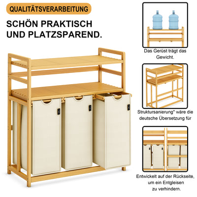 AdelDream Wäschekorb, 150 l, 3 Fächer,  2 Regale, ausziehbarer und abnehmbarer Wäschesack Beige