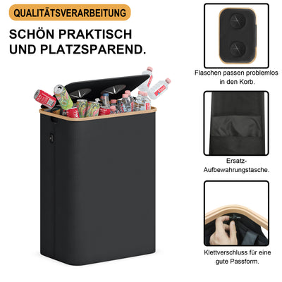 Adeldream 140L 2 Fächer Pfandflaschen Sammelbehälter Groß Pfandflaschen Aufbewahrung Behälter Leergut & Altglas Aufbewahrung Softgrip-Griffen Flaschensammler mit Loch Küche Abstellraum Schwarz