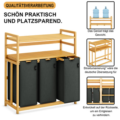 AdelDream Wäschekorb, 150 l, 3 Fächer,  2 Regale, ausziehbarer und abnehmbarer Wäschesack