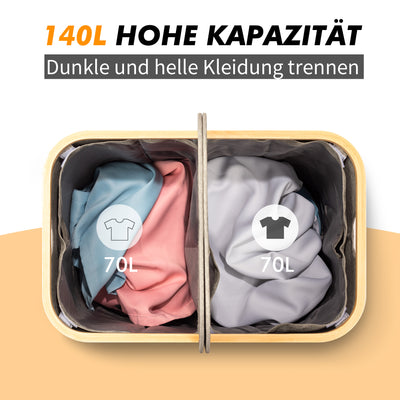 AdelDream 140L Wäschekorb mit 2 Fächern und Deckel