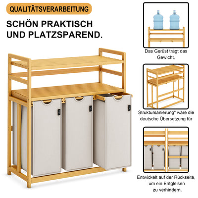 AdelDream Wäschekorb, 150 l, 3 Fächer,  2 Regale, ausziehbarer und abnehmbarer Wäschesack