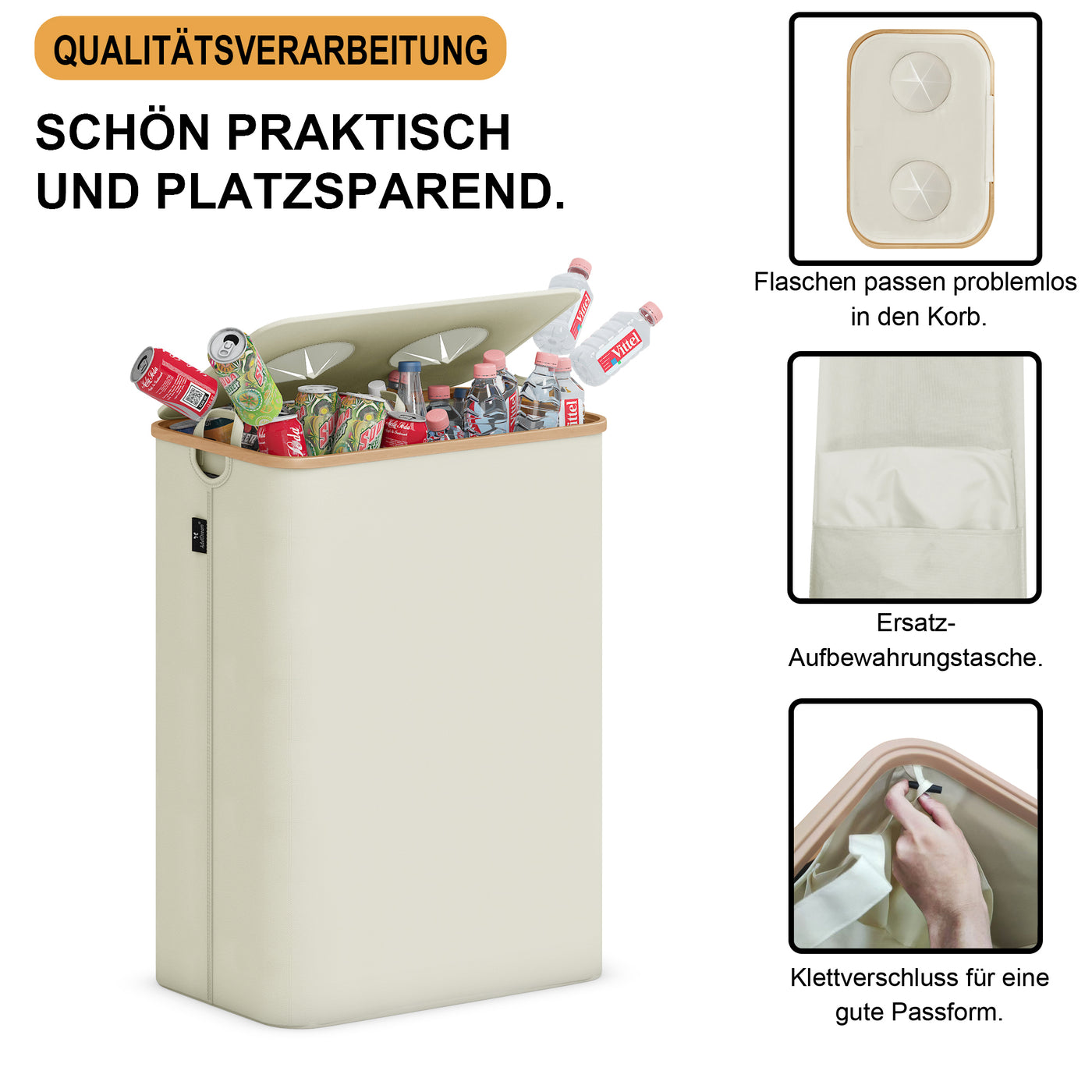Adeldream 140L 2 Fächer Pfandflaschen Sammelbehälter Groß Pfandflaschen Aufbewahrung Behälter Leergut & Altglas Aufbewahrung Softgrip-Griffen Flaschensammler mit Loch Küche Abstellraum Beige
